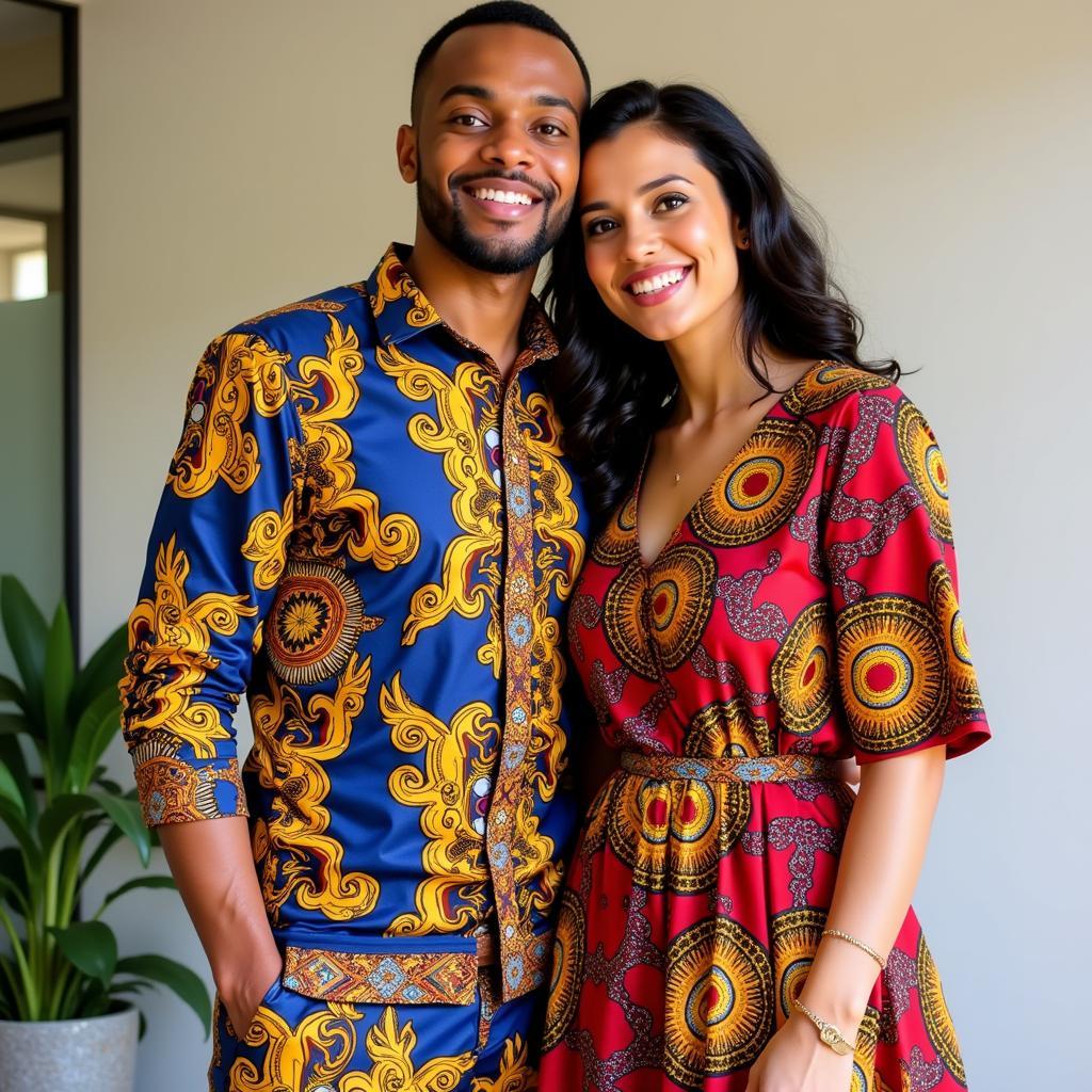 African couple wearing matching Ankara print outfits