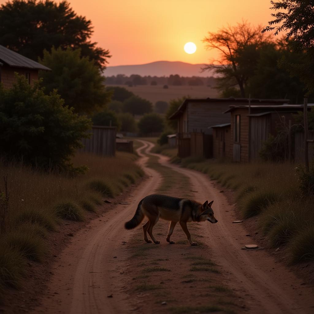 African Coyote Near Human Settlement