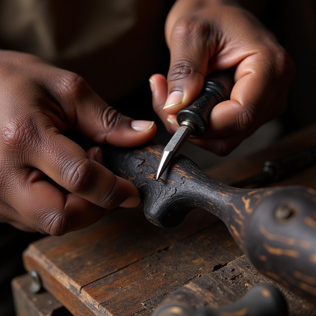 African Craftsman Carving Ebony