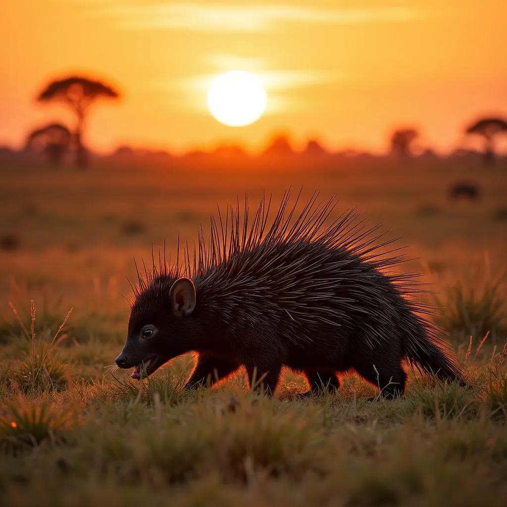 African Crested Porcupine in its Natural Habitat