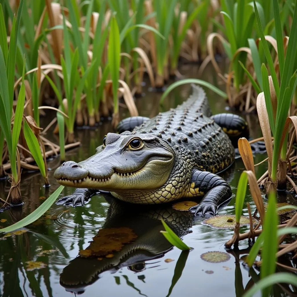 African crocodile lurking in the Florida Everglades