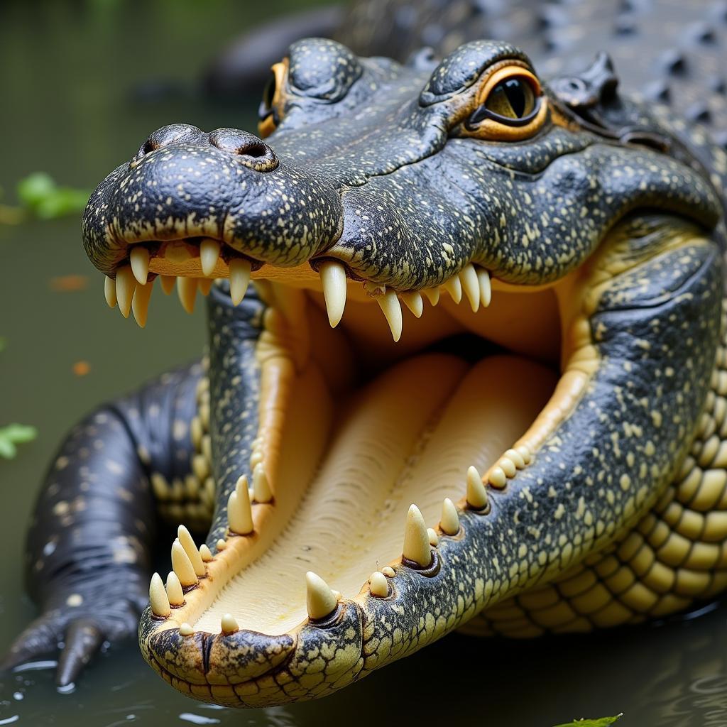 Nile crocodile with mouth open, displaying its teeth