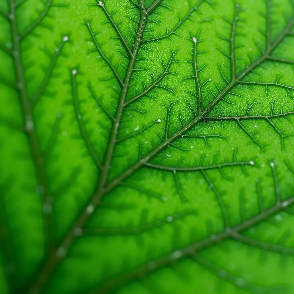 Close-up of fresh African cucumber leaves showing their texture and vibrant green color.