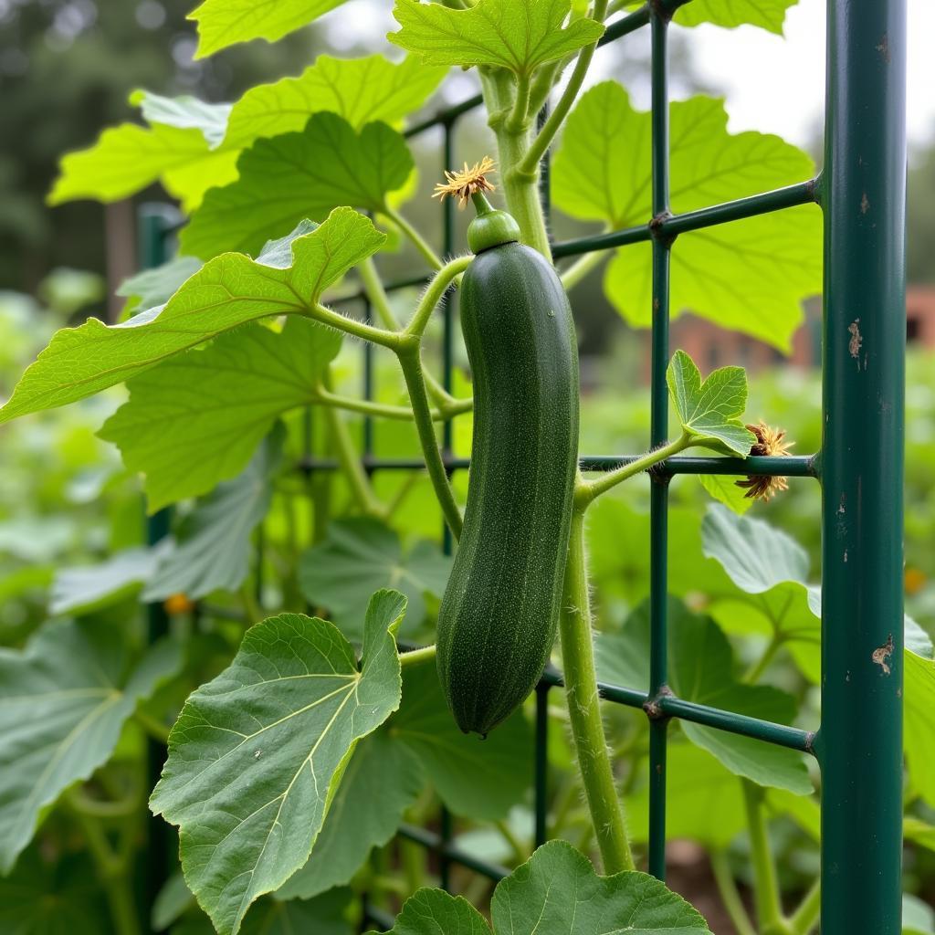 African cucumber plant thriving on a sturdy trellis system