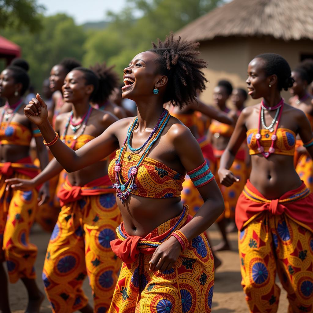 Traditional African dancers in vibrant attire