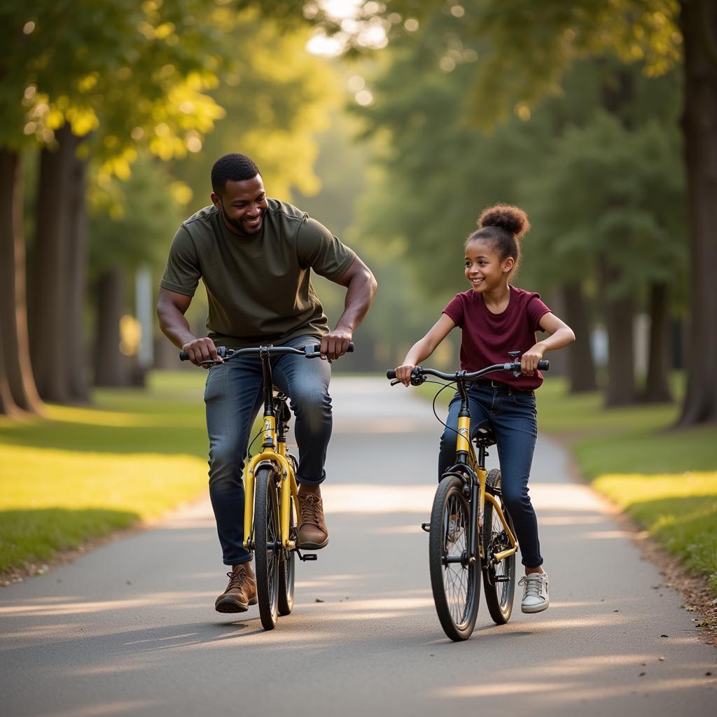 African Dad Teaching Daughter to Ride a Bike