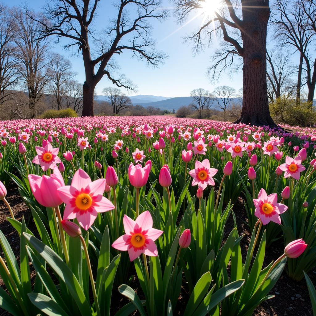 Field of African daffodils in natural habitat