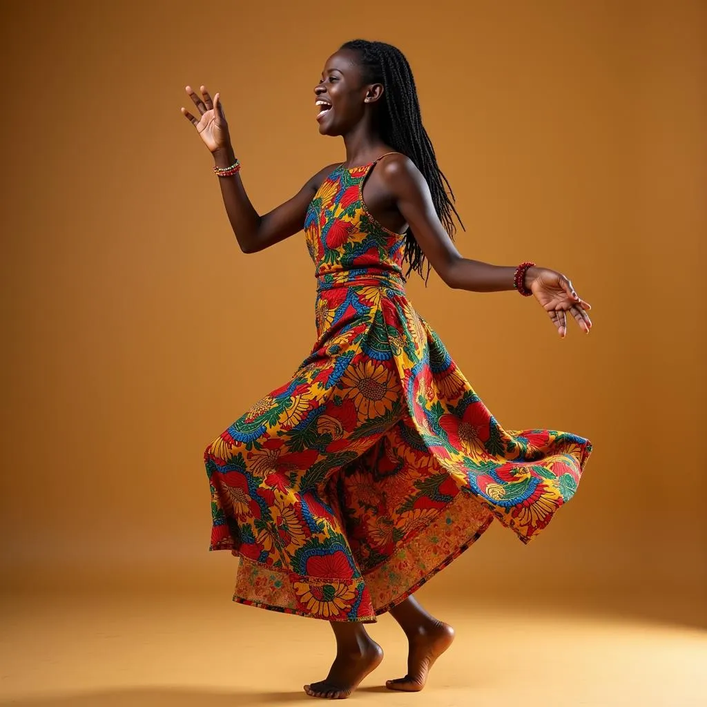 Young African woman dancing energetically in an audition setting