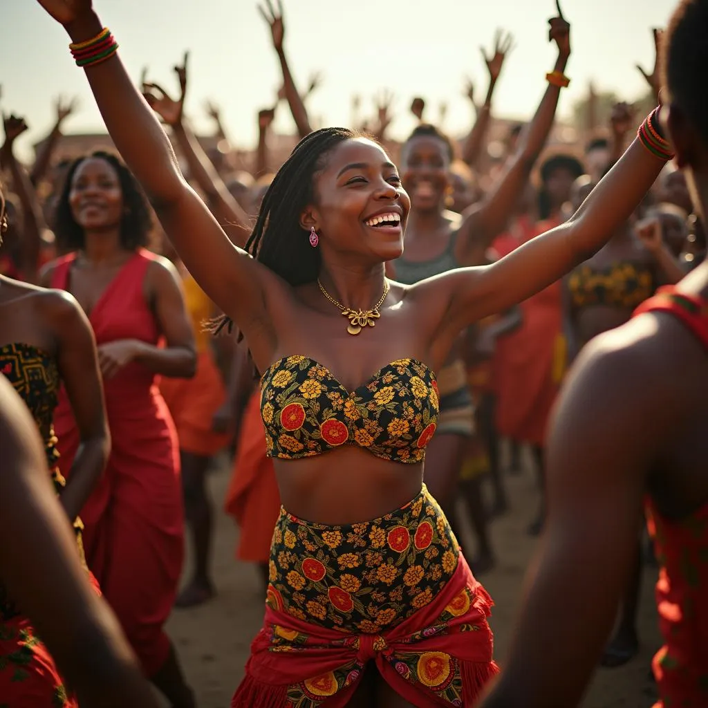 Vibrant celebration with people dancing to African beats in 2017