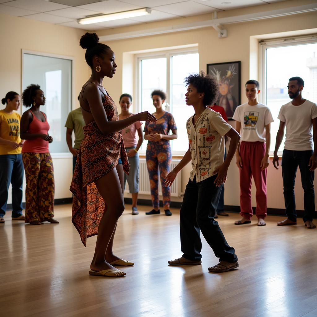 Diverse Group Learning African Dance in a Studio