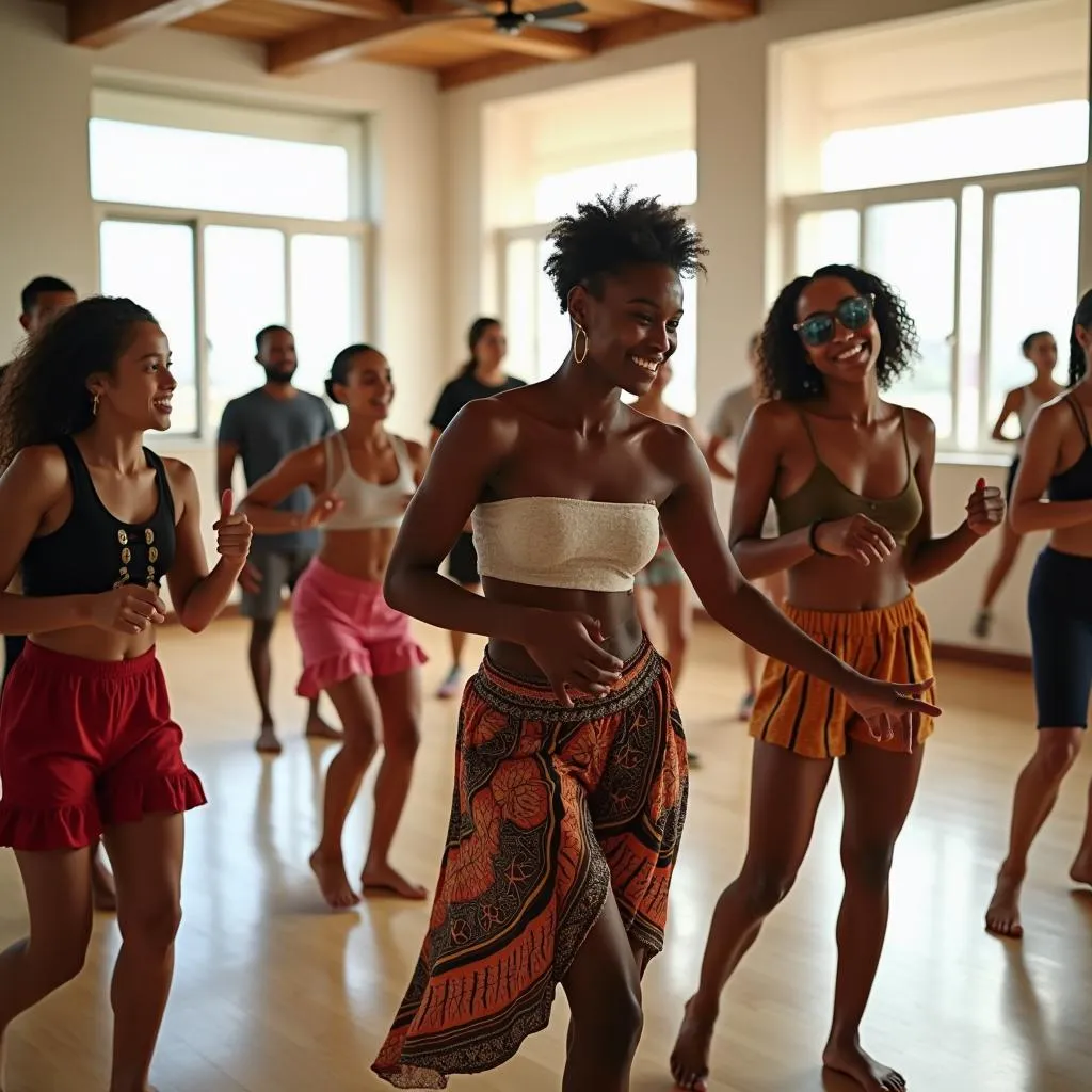 Students Learning African Dance Steps in Dubai