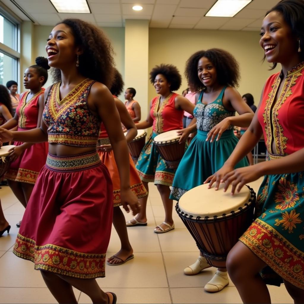 Students learning African dance in Greensboro