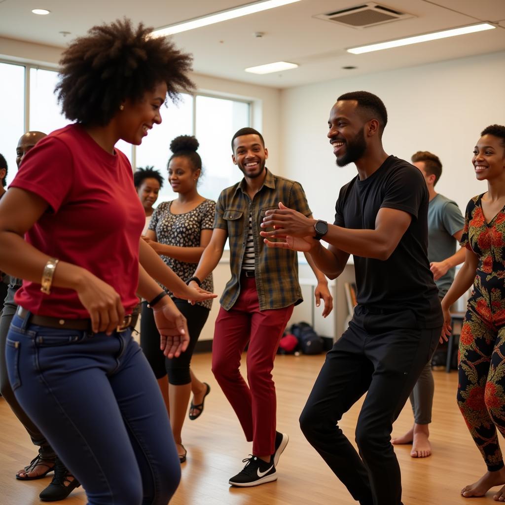 Energetic African dance class in a Melbourne studio