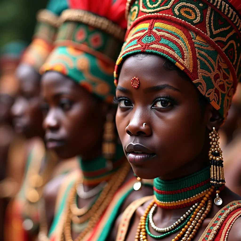 Colorful Traditional African Dance Costumes and Accessories