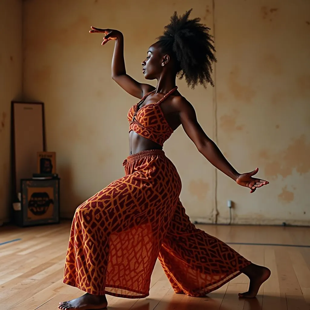 African Dance Instructor Demonstrating Movements in Dubai Studio