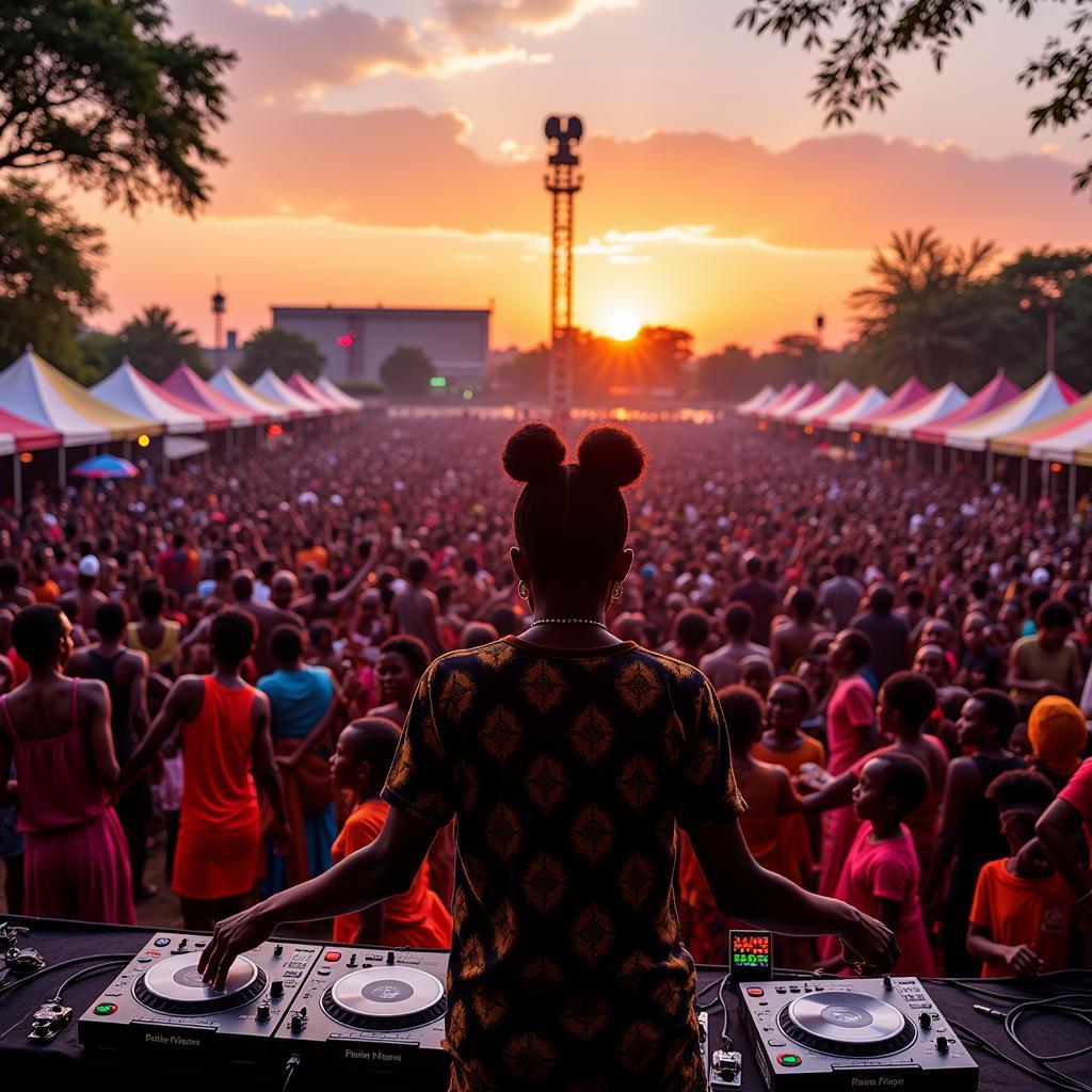 Energetic Crowd at an African Dance Party with Electronic Music