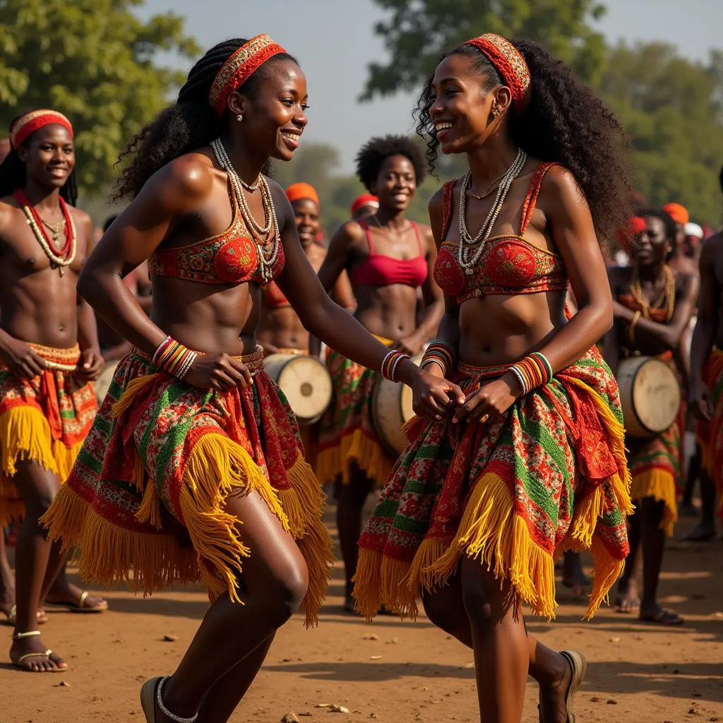 A group of African dancers performing a traditional dance