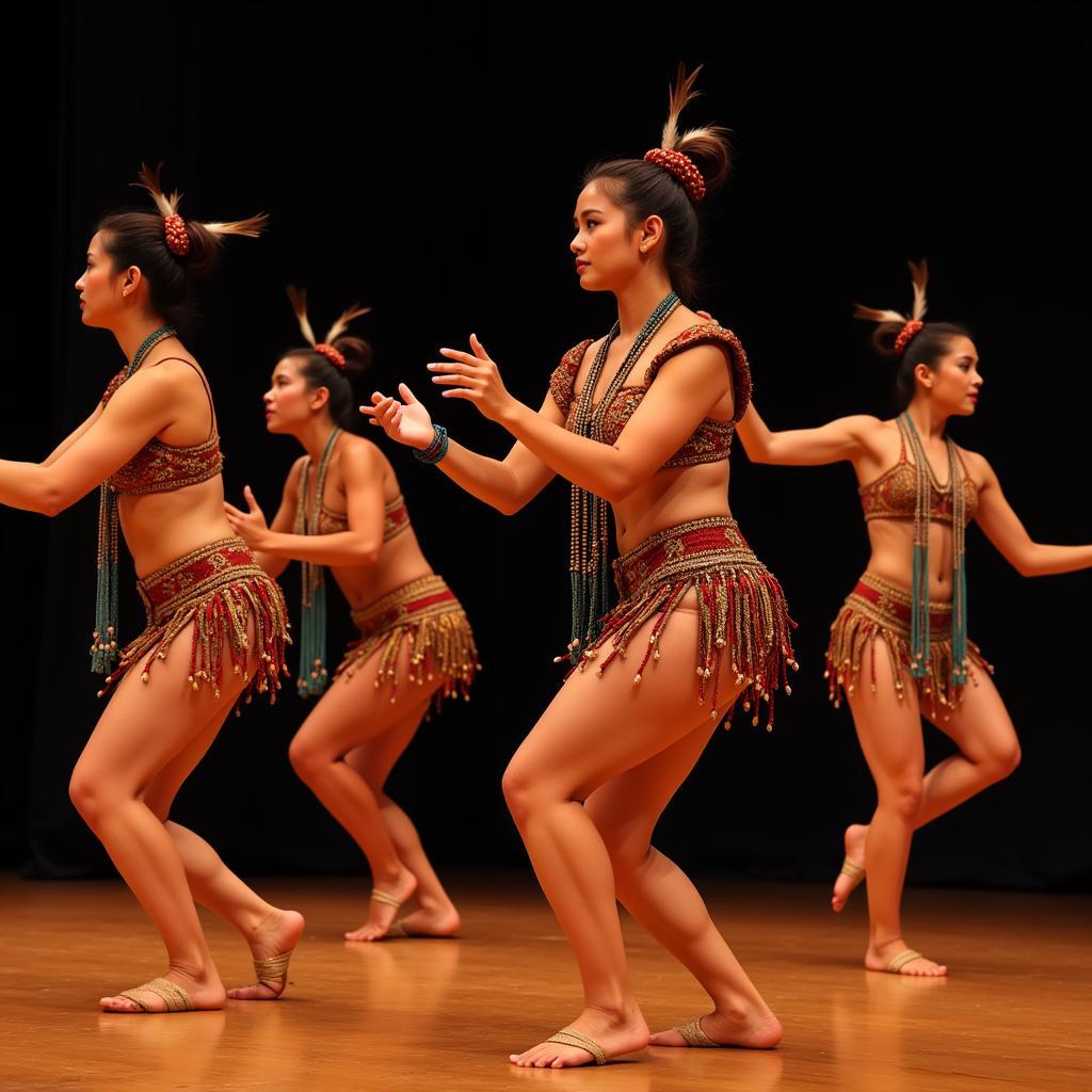 African dancers in traditional attire perform on stage