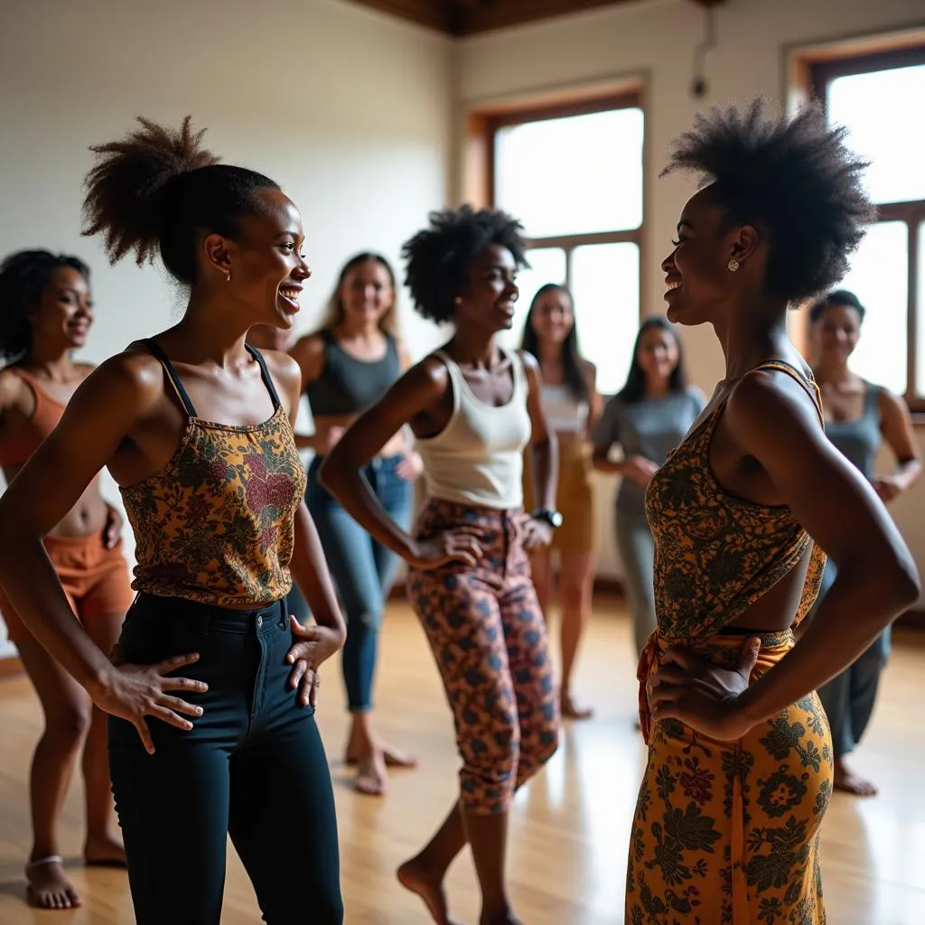 Participants learning African dance in Bangalore