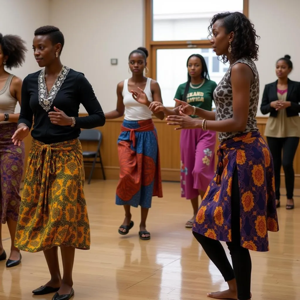 A workshop teaching traditional African dance movements