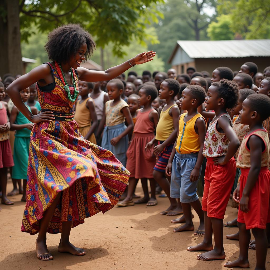 African dancer teaching children