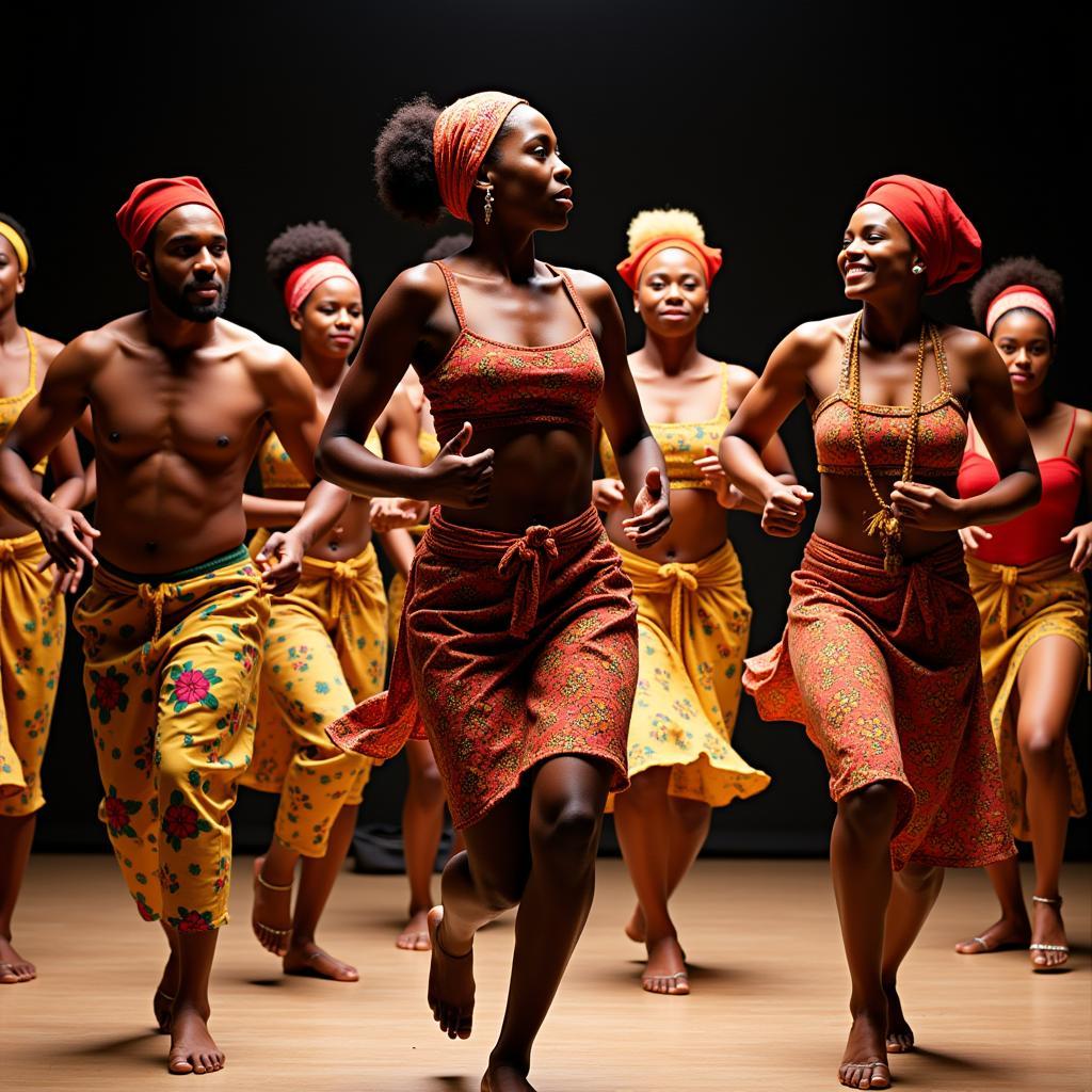 African dancers in vibrant traditional attire