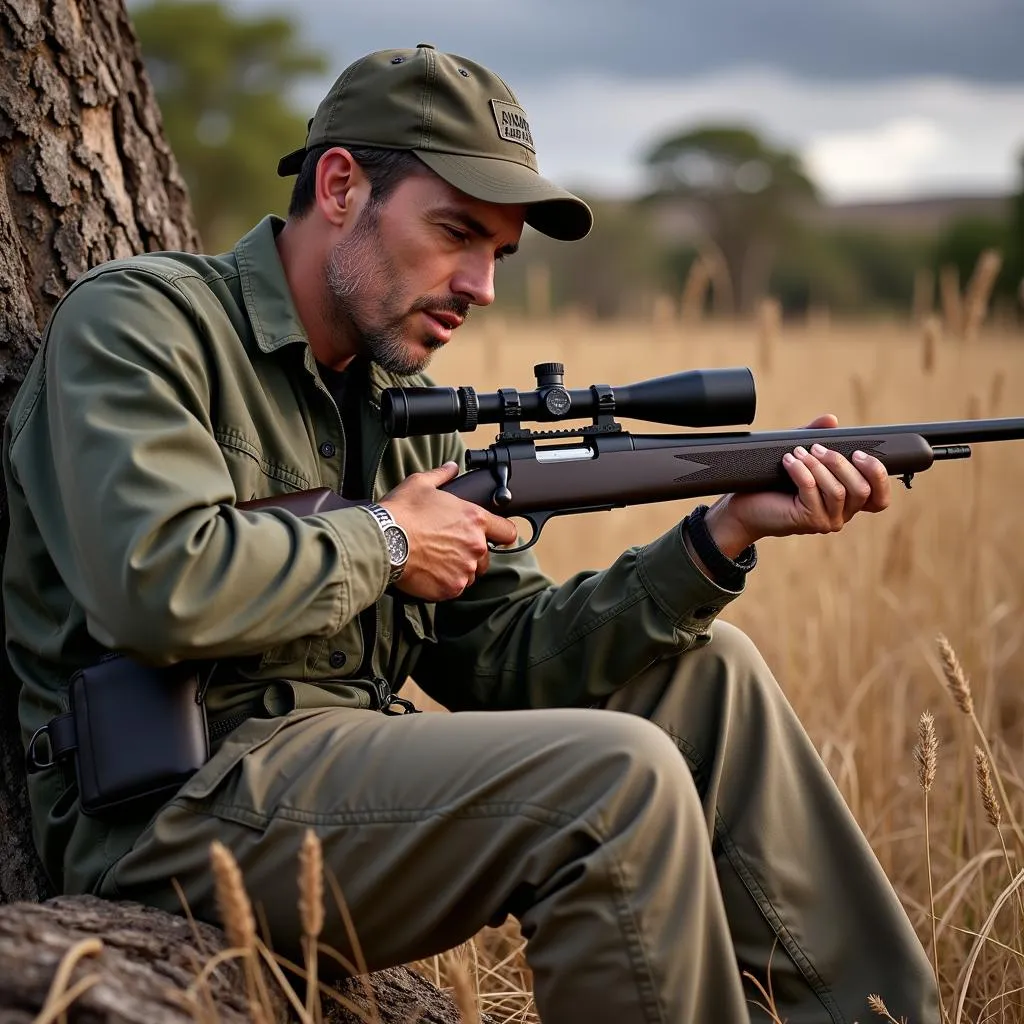 Preparing for a dangerous game hunt in Africa