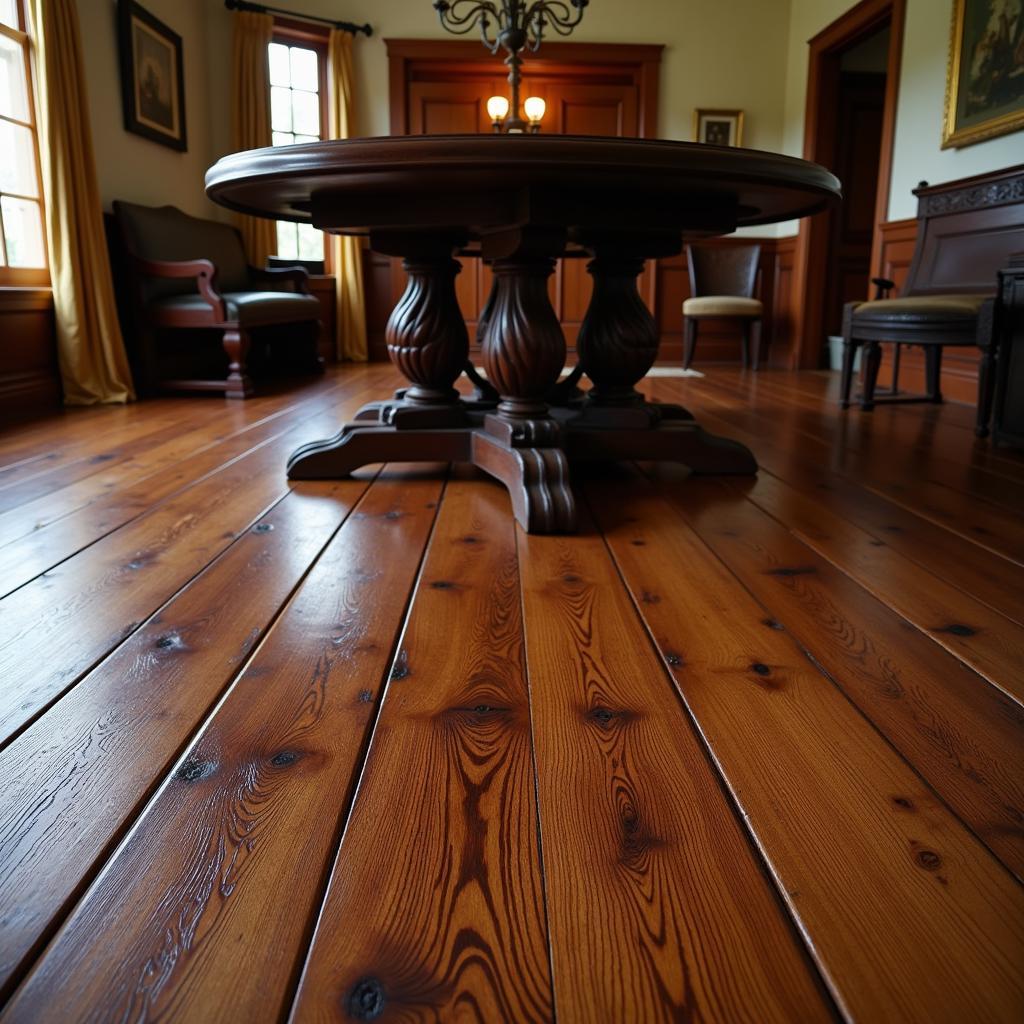 Dark wood flooring in a traditional dining room