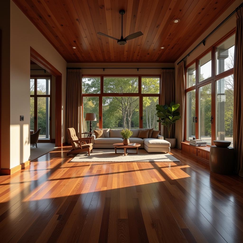 Dark wood flooring in a modern living room