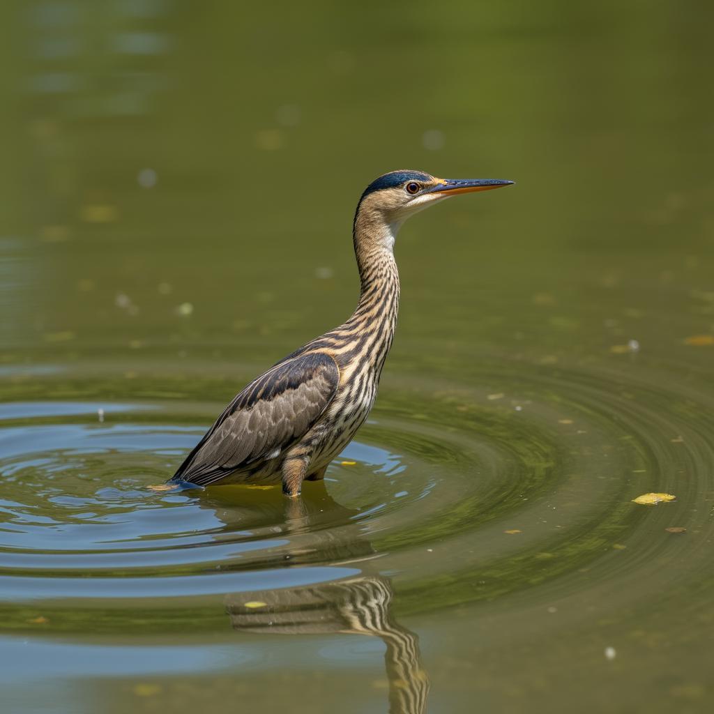 African darter submerged in water