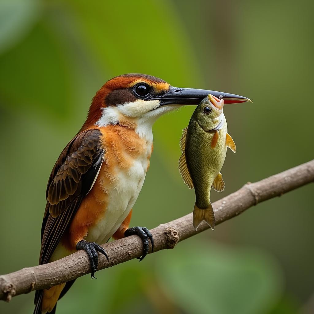 African darter with a fish in its beak