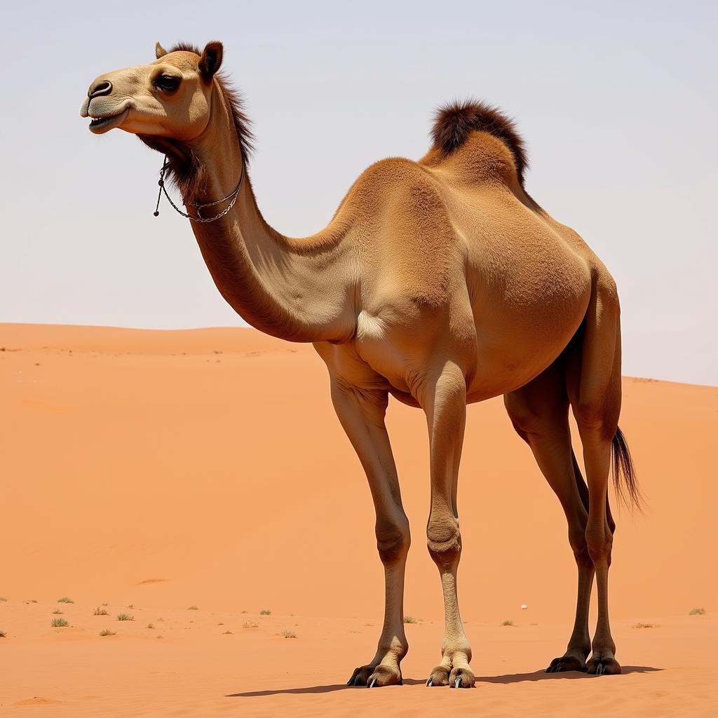 A camel standing in the African desert