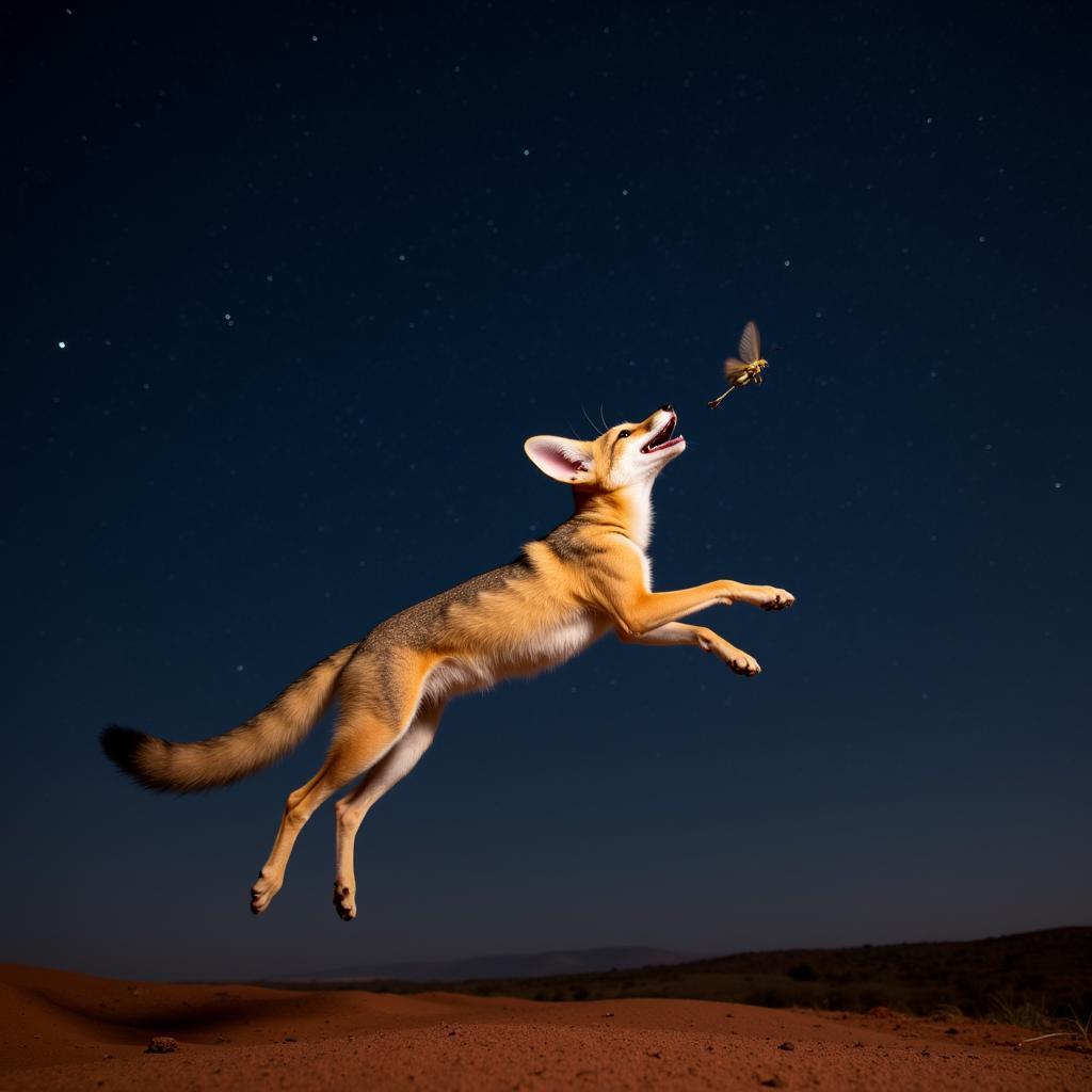 African desert fox hunting at night