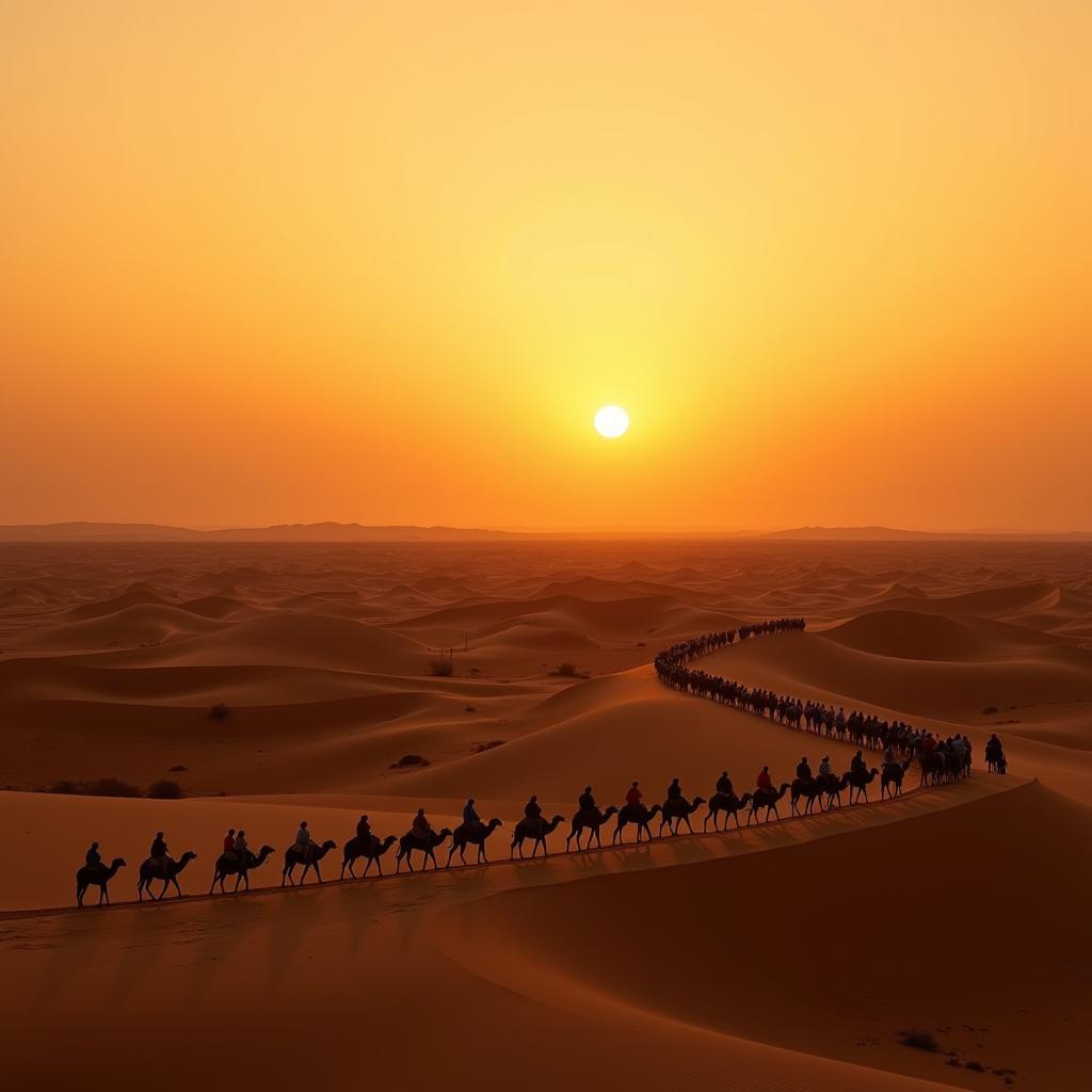 A nomadic tribe migrating across the African desert