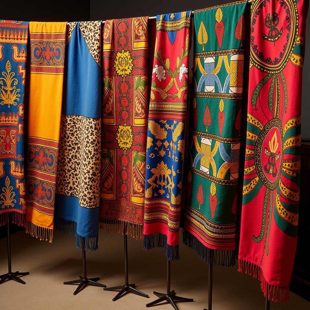 Colorful African textiles on display in an emporium