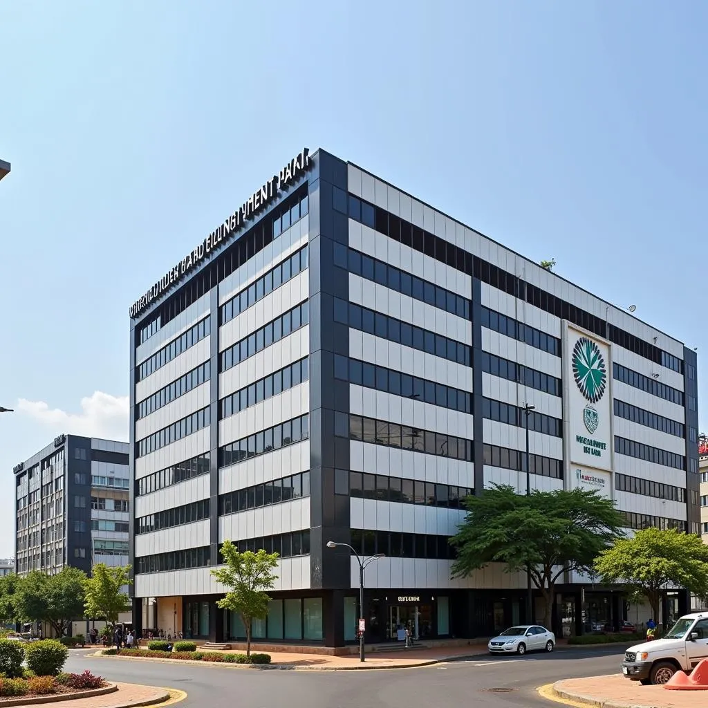 Modern office building with the African Development Bank logo