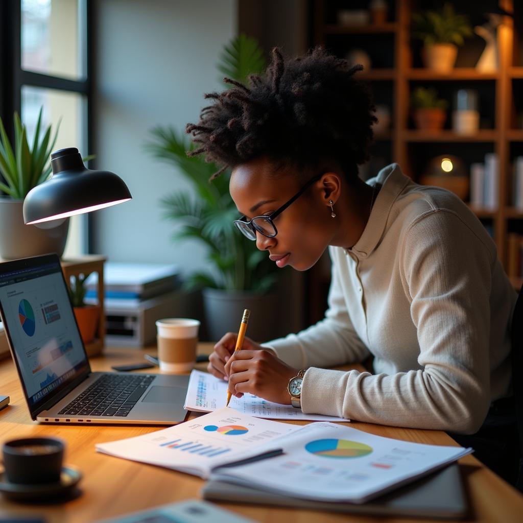 African Development Bank consultant working on a laptop