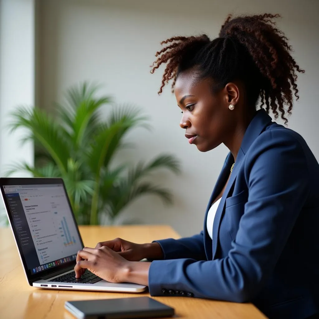 African Development Bank employee analyzing data on a laptop