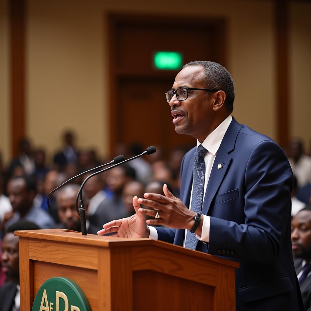 Dr. Adesina addressing a gathering at the African Development Bank