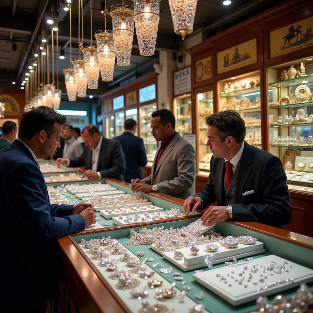 A bustling diamond marketplace in Africa