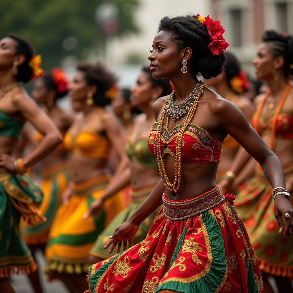 A group of Brazilian dancers performing samba