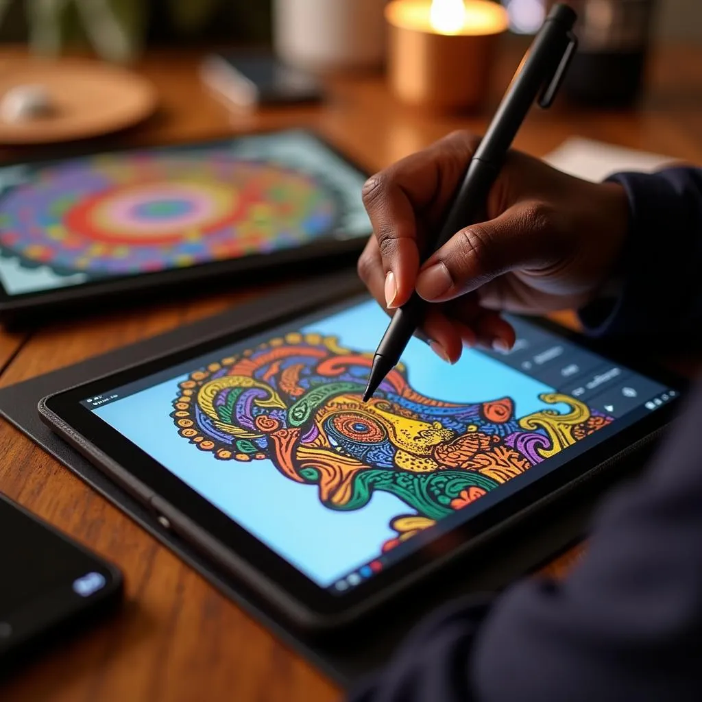 African Digital Artist Creating on a Tablet