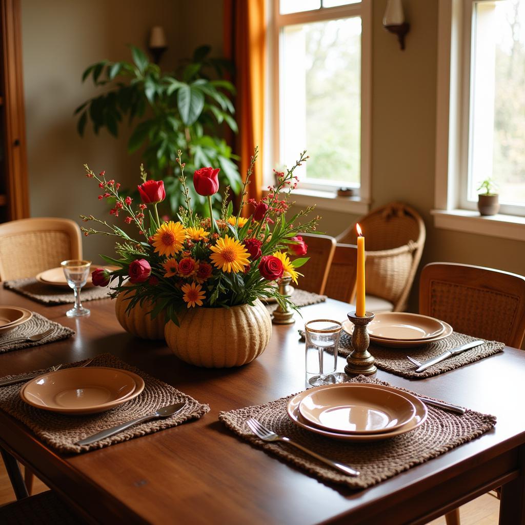 African Dining Room Decor with Natural Elements and Earthy Tones