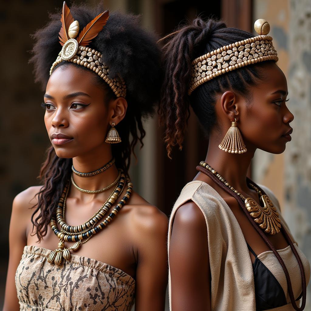 Close-up of fashion accessories inspired by African divination tools