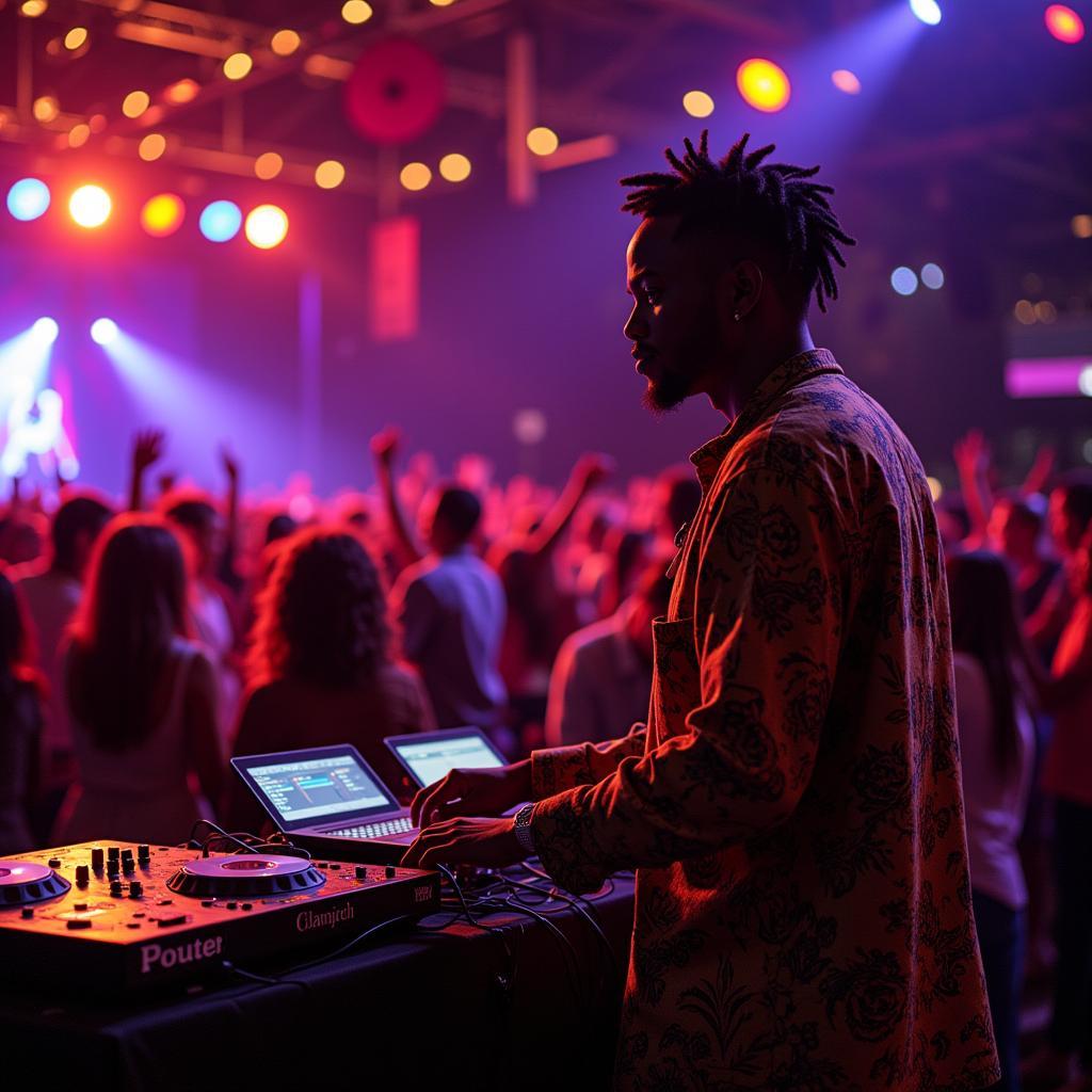 African DJ Mixing Traditional Instruments with Electronic Beats