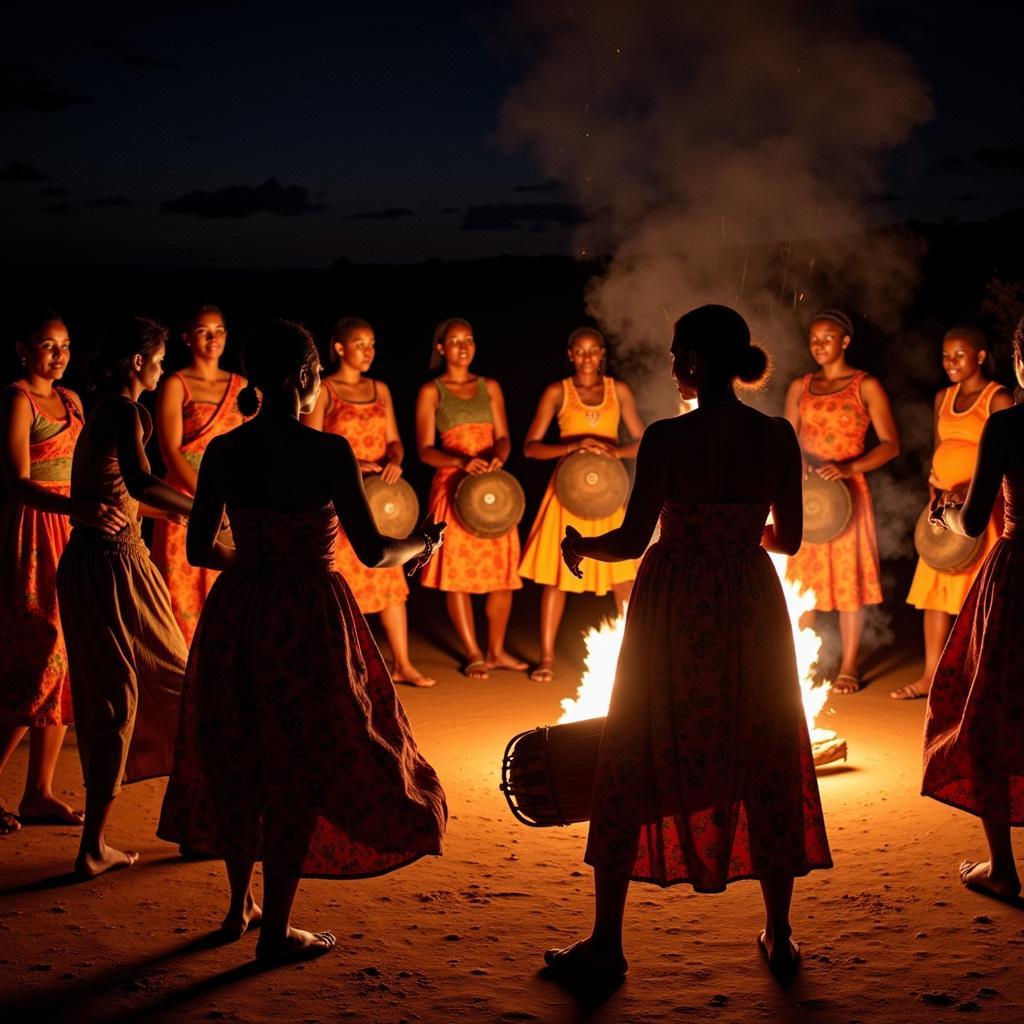 Djembe drum circle at a traditional African ceremony