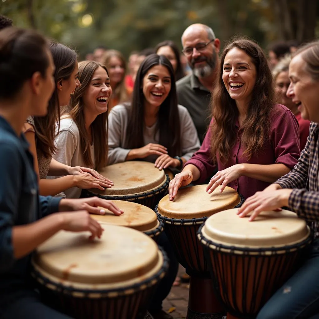 African djembe drum circle