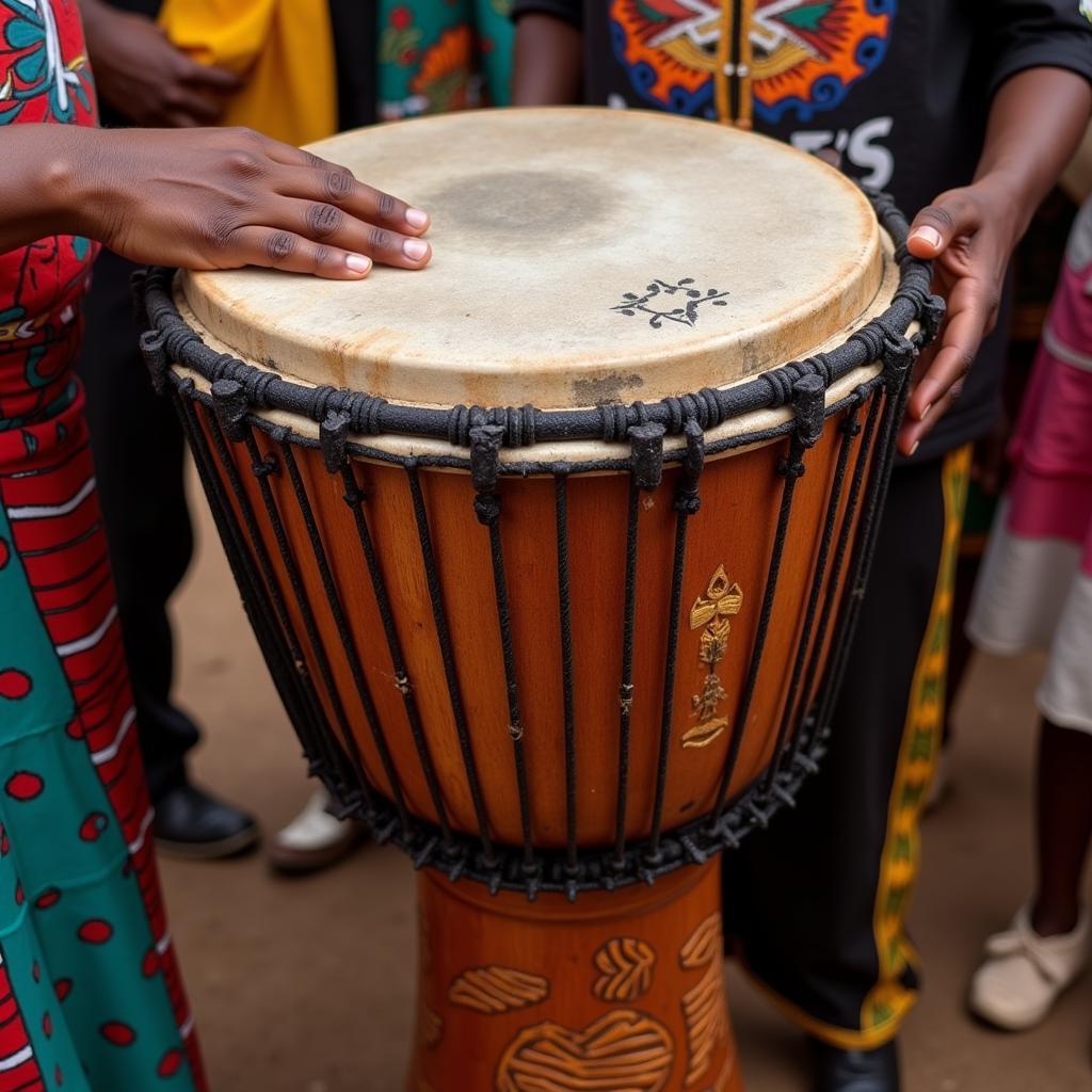 African Djembe Drum in Traditional Ceremony