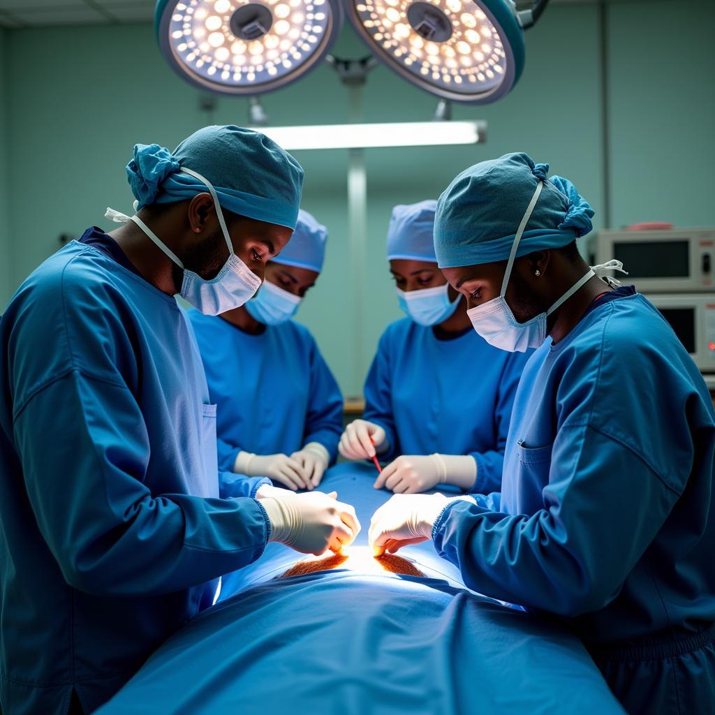 African Doctors Performing Surgery in a Modern Hospital