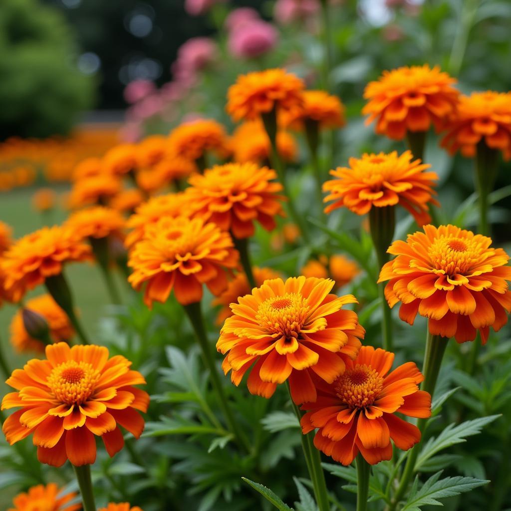 African Double Marigolds Brightening a Garden